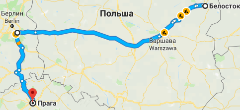 по какой дороге поехать из Белостока в Прагу?